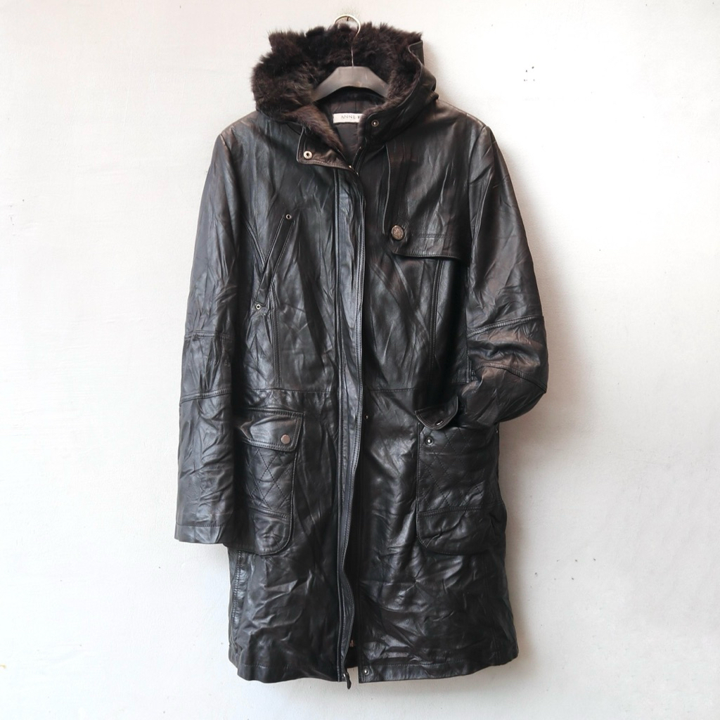Anne klein size M kulit domba jaket kulit asli long coat mantel parka safari berhoodie hudi hodie to