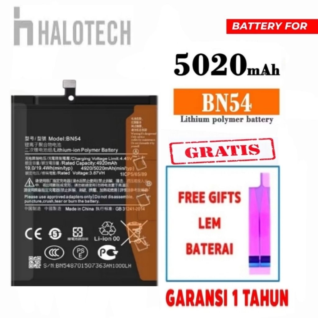 BATERAI BATRE XIAOMI REDMI 9 / REDMI NOTE 9 BN54 + LEM ORIGINAL