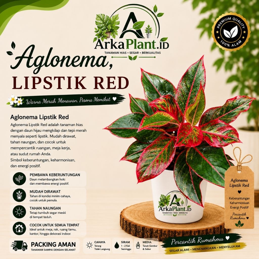 Aglonema Red Lipstik Daun Hijau Bertepi Merah Menyala Rimbun Termurahh