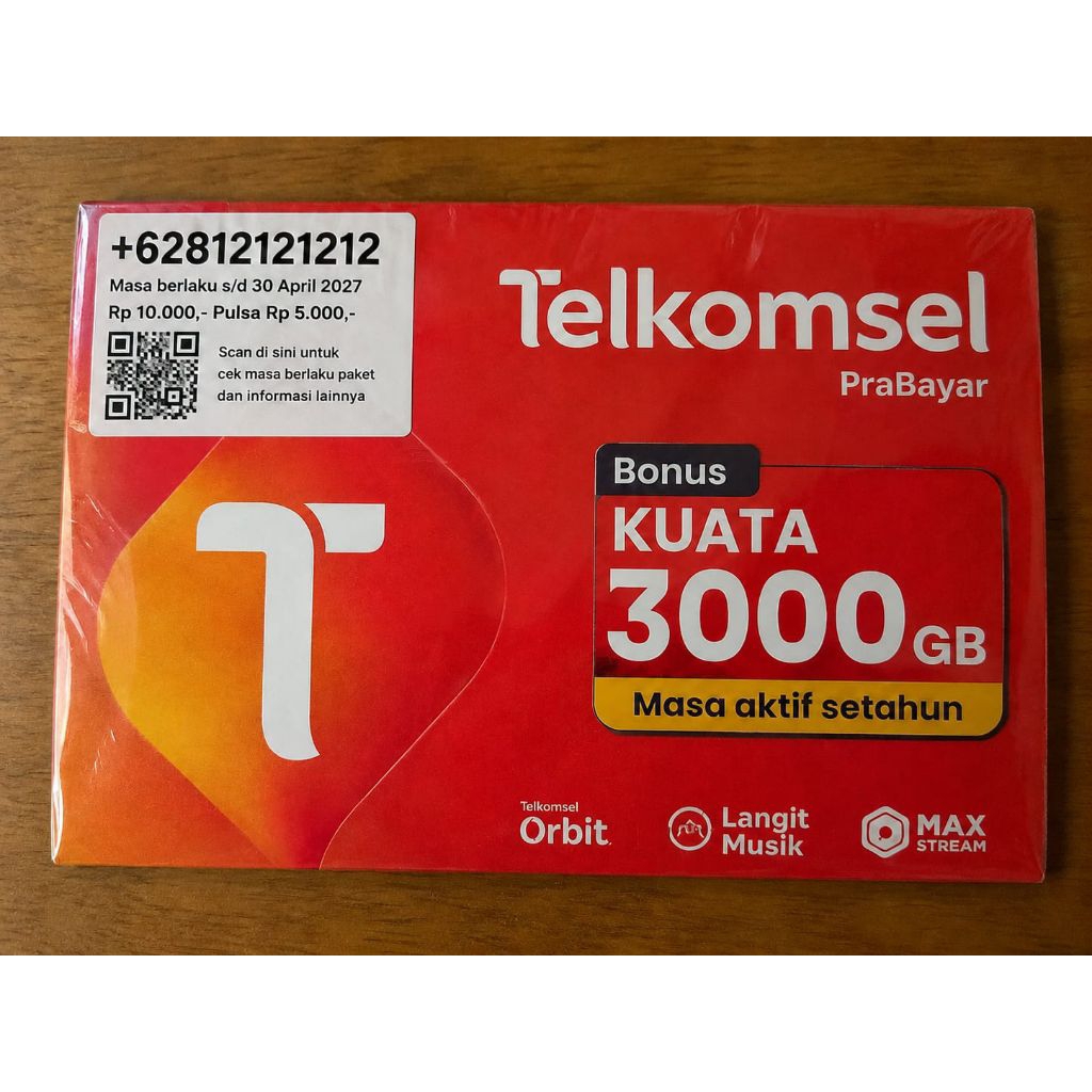 kartu perdana Telkomsel nomor cantik 10 digit bonus kuota internet 3000 GB masa aktif  1 thn