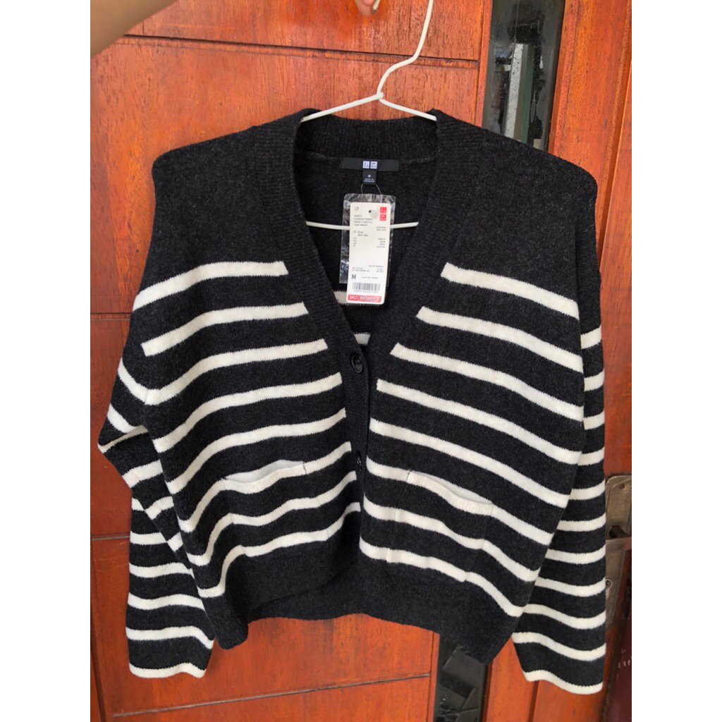 Cardigan stripe souffle yarn uniqlo