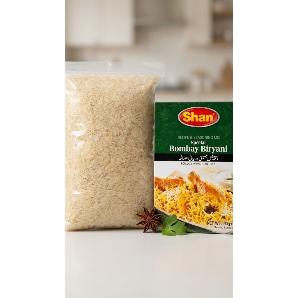 BERAS BASMATI 1 KG + SHAN BOMBAY BRIYANI