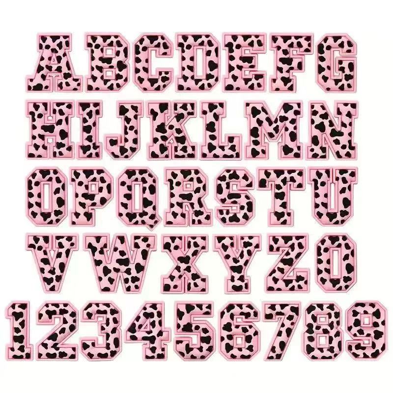 Charm Aksesoris Hiasan Pin Sandal Cross Karakter Lucu Motif Angka Huruf Pink leopard print A-Z