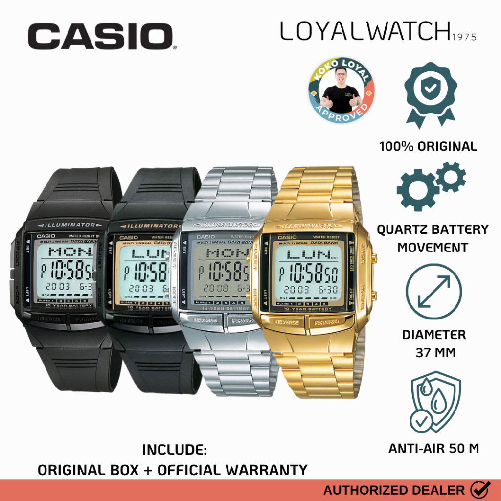Jam Tangan Casio Data Bank Unisex DB-36 DB-36-1A DB-36-9A DB-360-1A DB-360G-9A Rubber / Stainless St