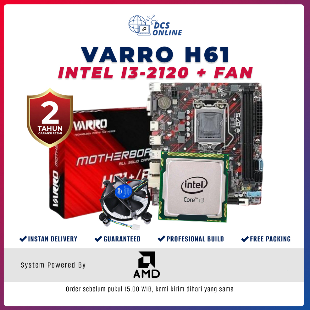 PROCESSOR INTEL i3 2120 + MOTHERBOARD VARRO H61+ FAN PROCESSOR- SUPPORT NVME