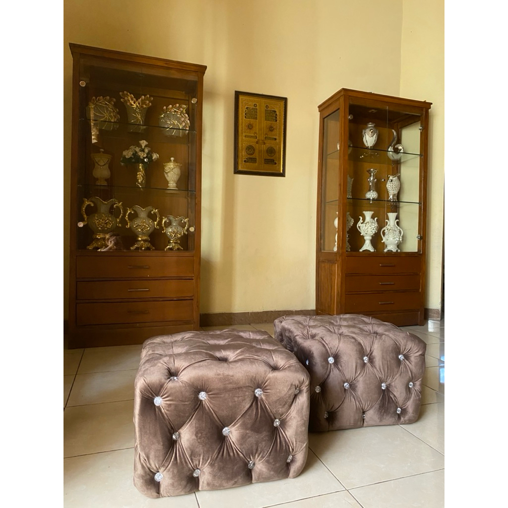 Stool Turki Kotak Kancing/Stool turki kotak tanpa kaki/kursi kotak/kursi kotak kancing permata/stool
