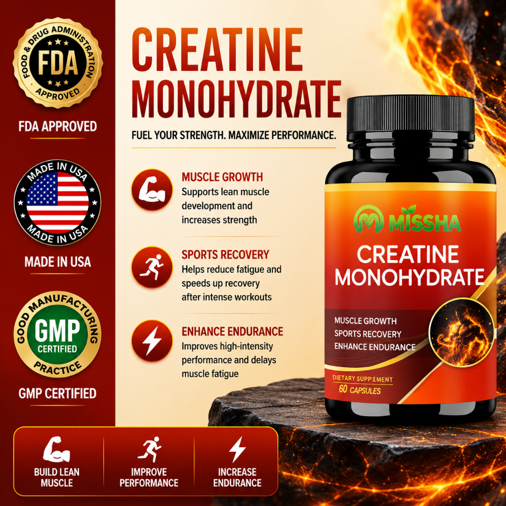 CREATINE MONOHYDRATE Kapsul, Meningkatkan daya tahan, Memperkuat kekuatan, 60 Kapsul