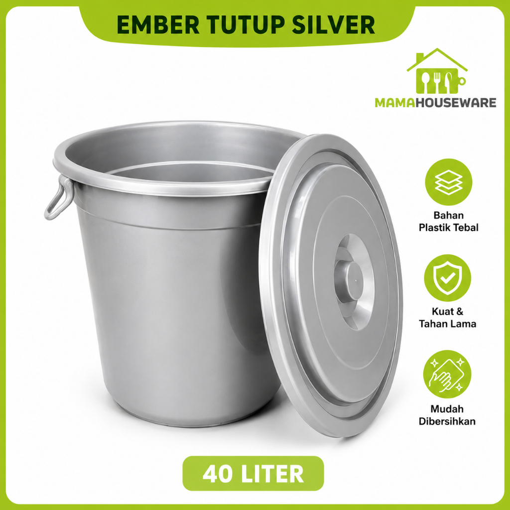 Ember Tutup Besar 50L 30L Warna Abu Silver / Bak Air Kamar Mandi Jumbo Plastik Premium