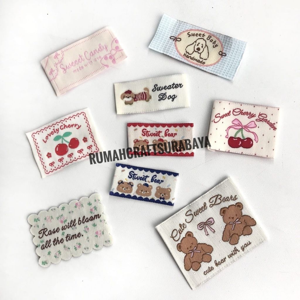 12PCS - LABEL BAJU MOTIF LUCU/LABEL BAJU WOVEN AESTHETIC MOTIF CUTE/TAG BAJU ANAK
