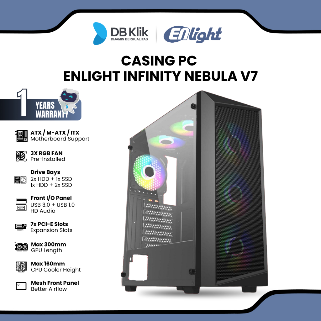 Casing PC Enlight Infinity Nebula V7 Pre-Installed 3 RGB Fan