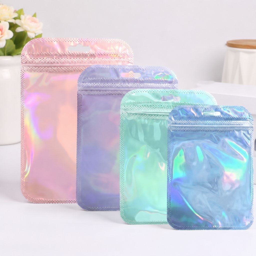 10 Pcs Plastik Ziplock Hologram ll Plastik Ziplock Hologram Shimmer Kilat