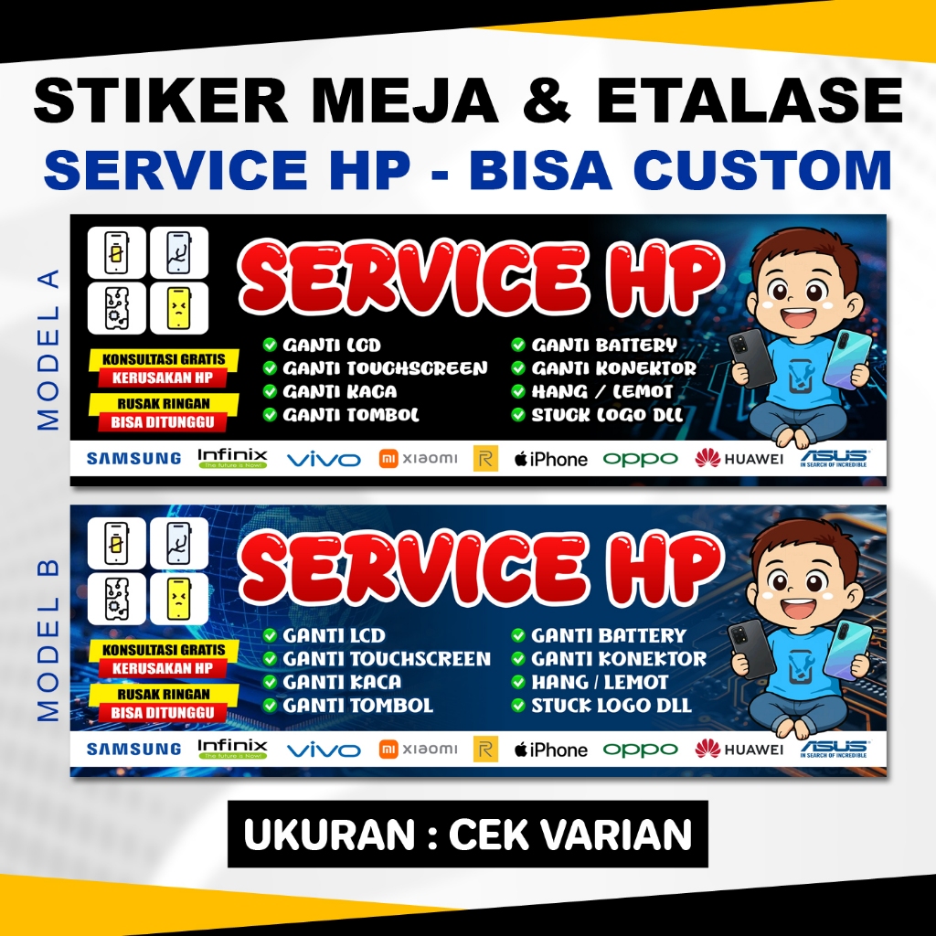 Stiker Etalase Konter Servis HP / Stiker Premium Anti Noda & Jamur Daya Rekat Kuat