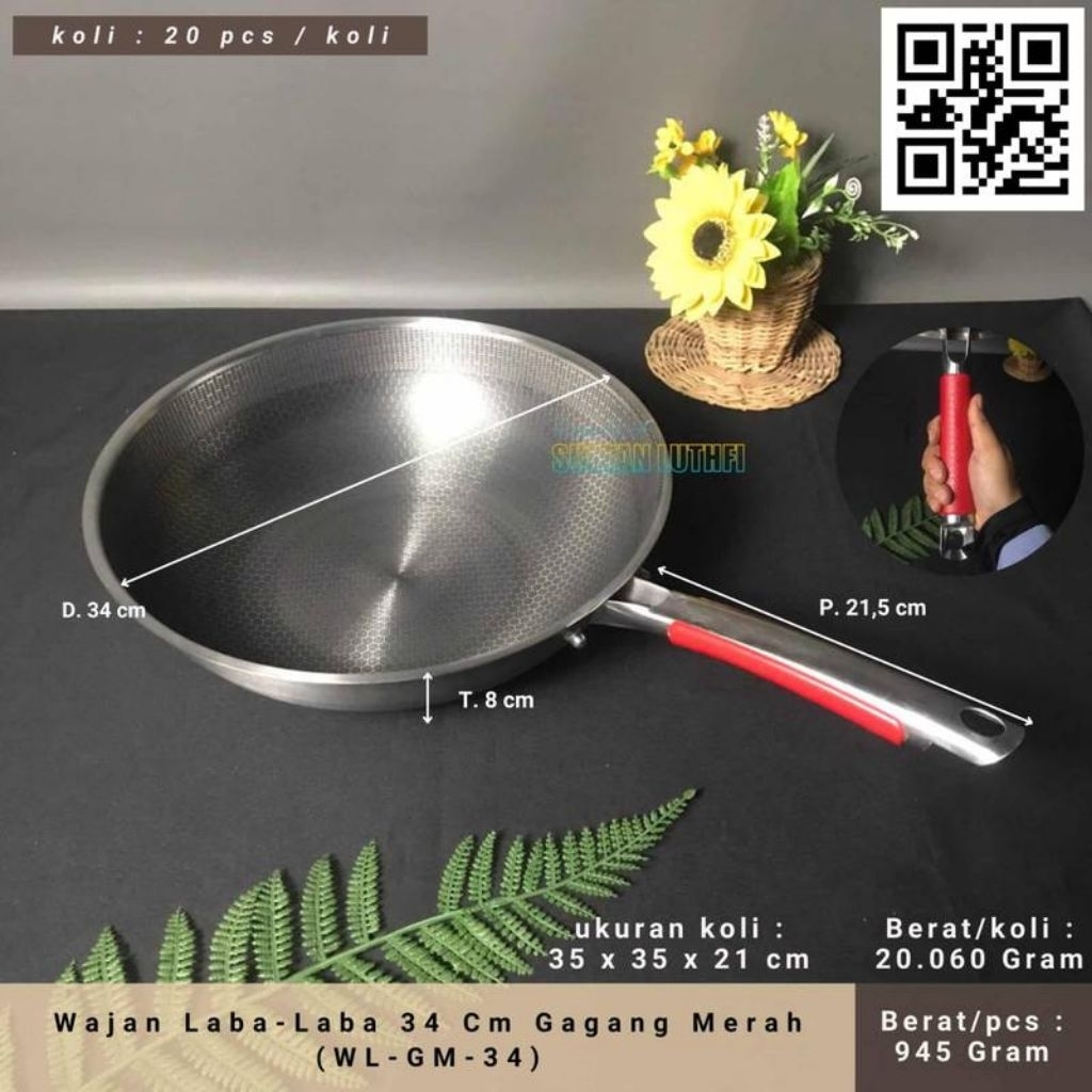 Wajan Laba-Laba 34 Cm Gagang Merah (WL-GM-34)