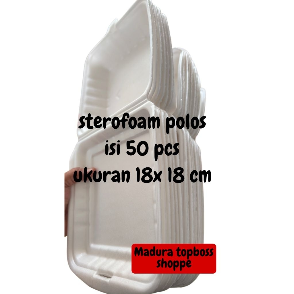 sterofoam polos untuk nasi kotak isi 50 pcs ukuran 18x18 cm  kualitas bagus