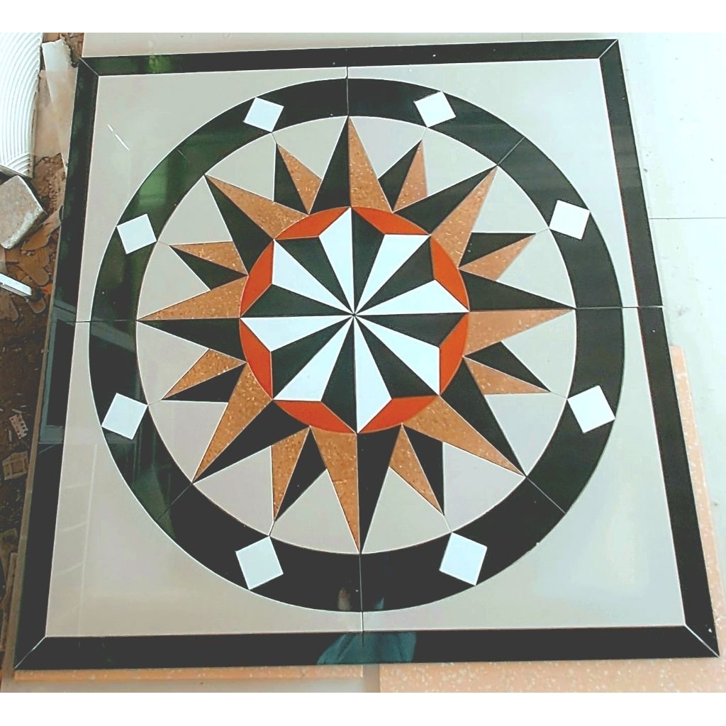 Granit Pola Lantai Mozaik Motif Matahari Ukuran 120x120