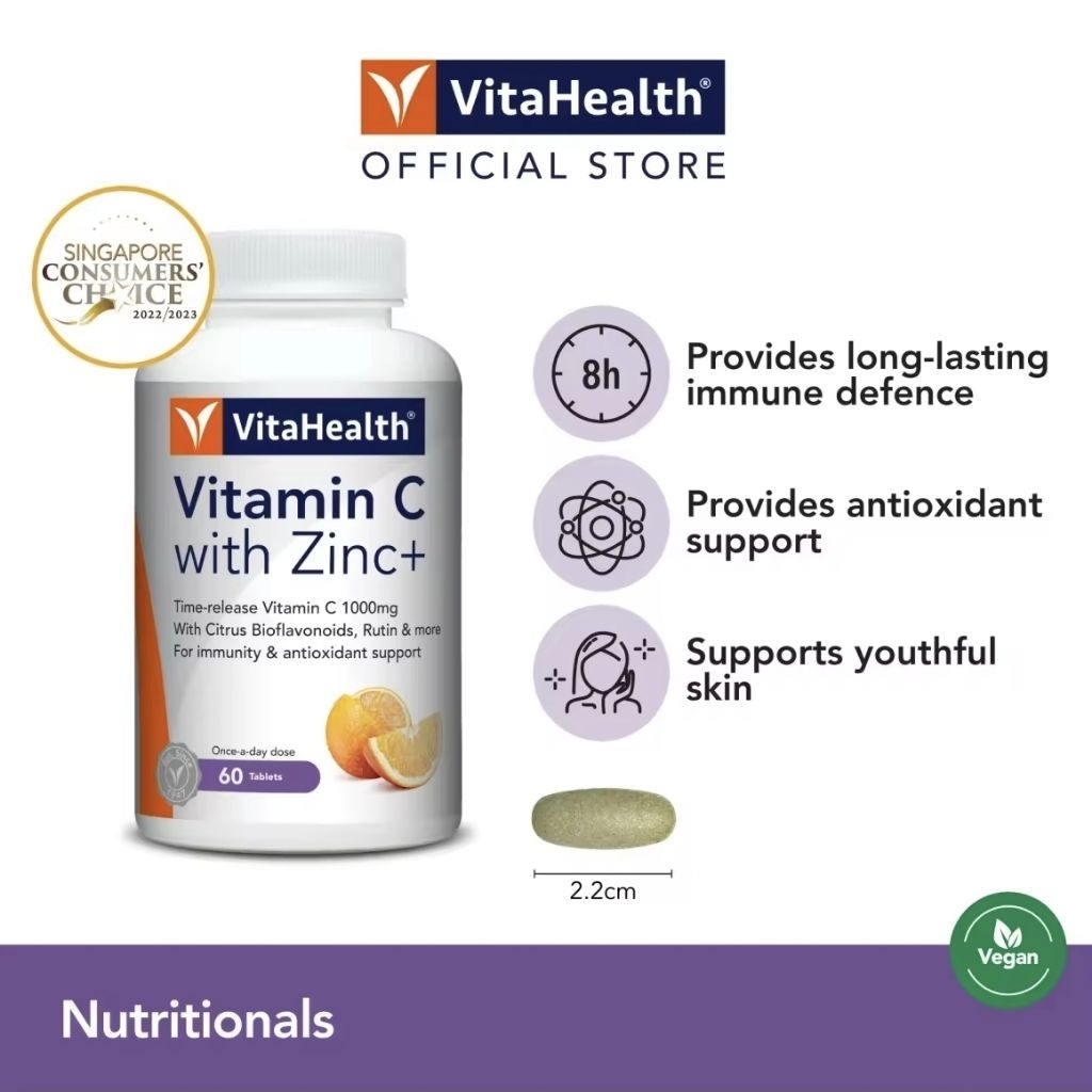 VitaHealth Vitamin C 1000mg with Zinc+ - Time-Release,  Immunity, Antioxidant, Vegan