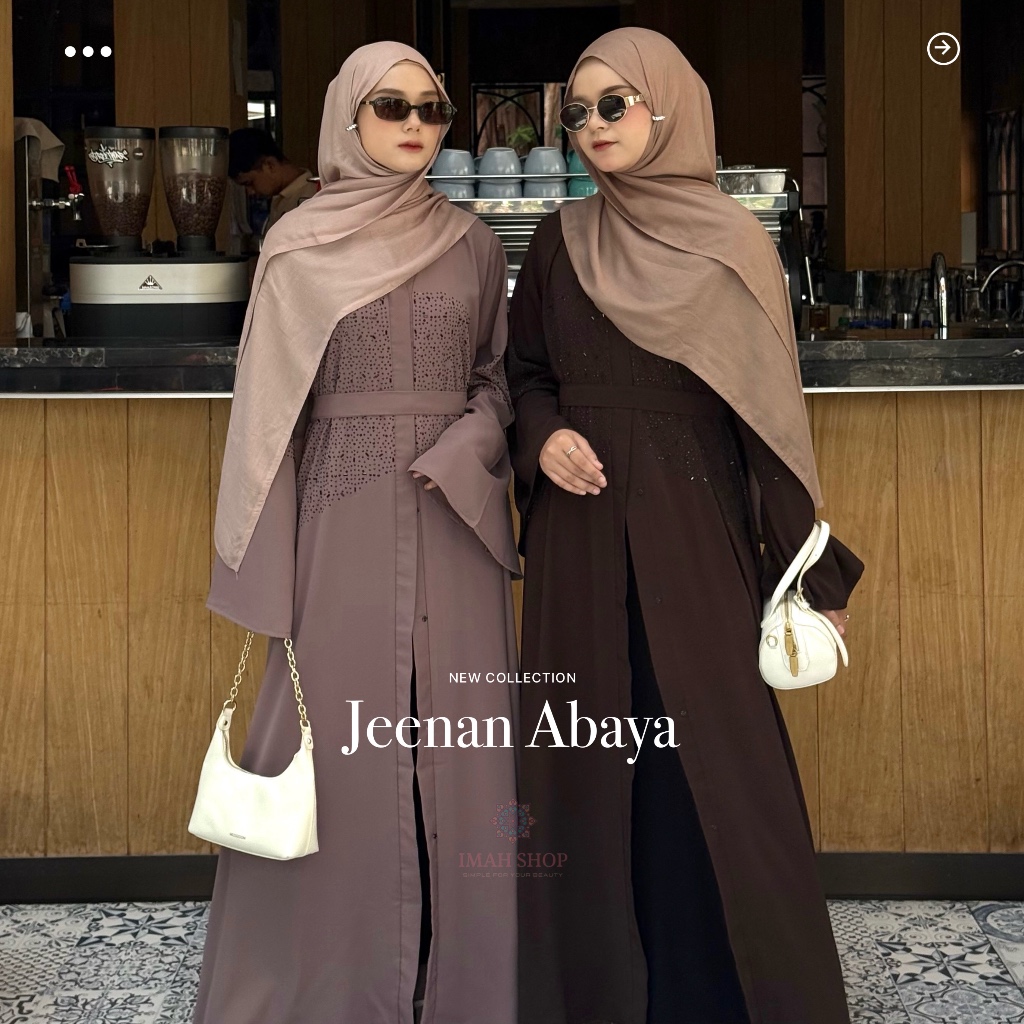 Jeenan Abaya Outer Abaya 2in1 Imah Shop Dress Arab Saudi Gamis Syari Muslimah Bahan Jetblack Kombina