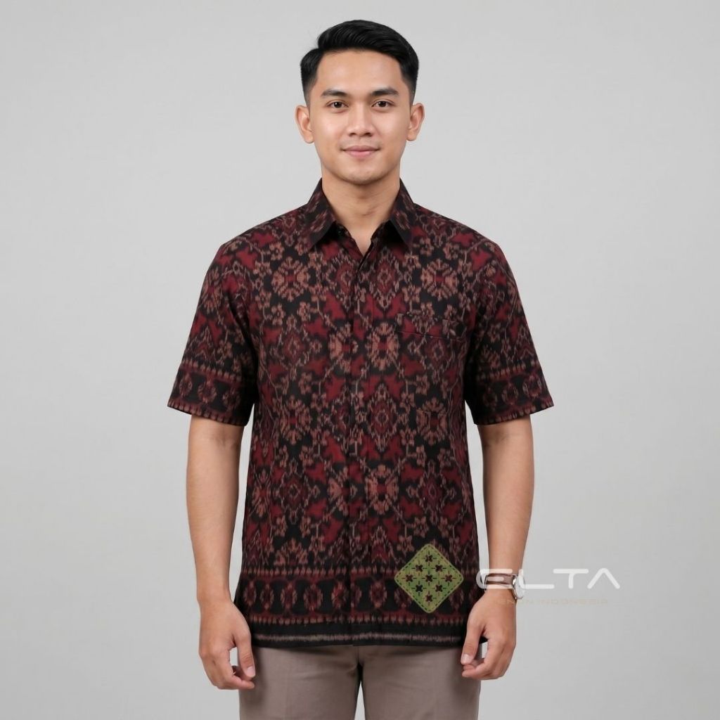 Kemeja formal tenun endek bali  lengan pendek