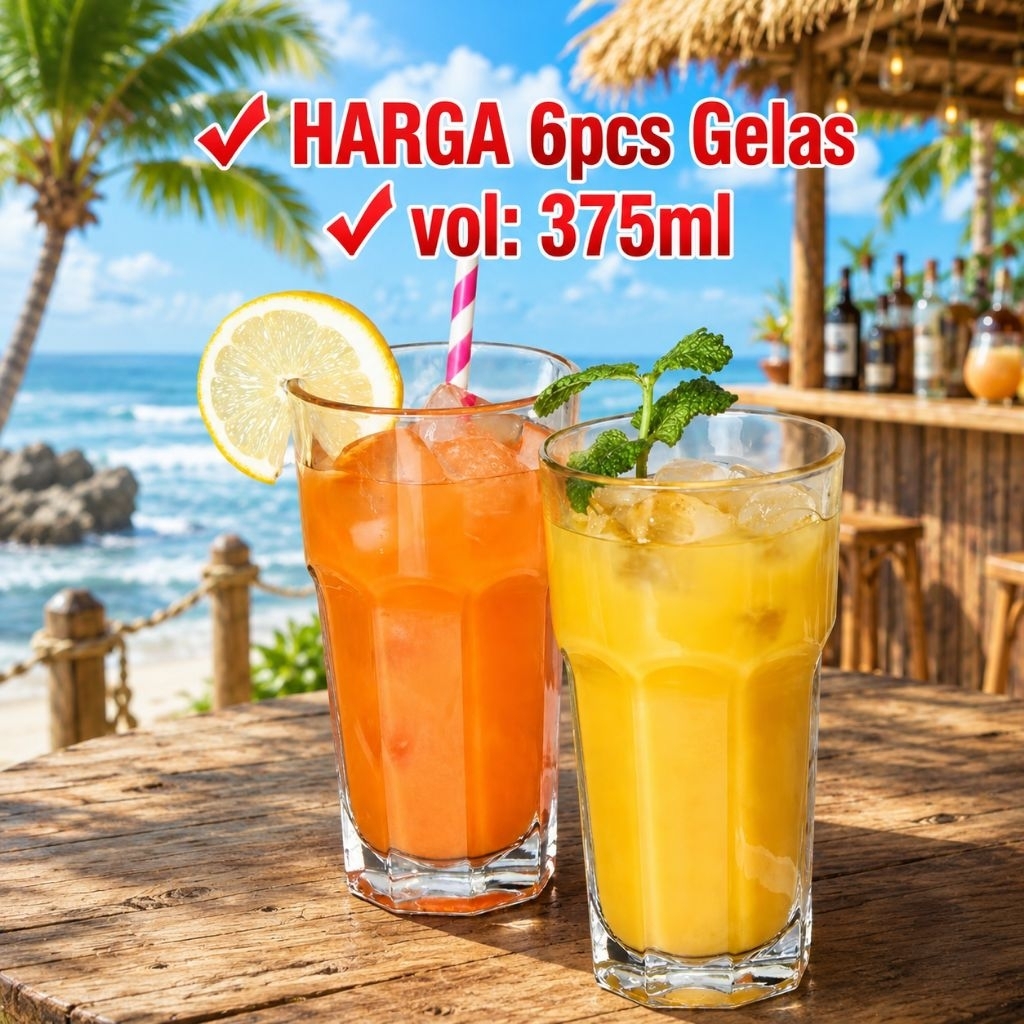 6pcs Gelas Highball Rockbar 375ml (isi 6pcs) KEDAUNG 912/ Gelas Tumbler Es Teh Lemon Tea/ Gelas Cafe