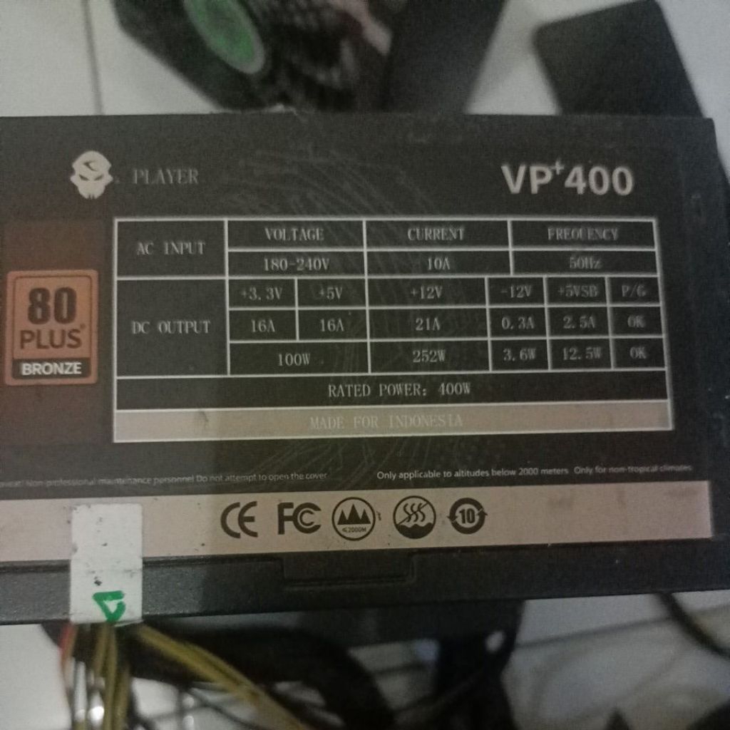 Power Supply 1STPLAYER VP+ 400 400W 80 PLUS Bronze - PSU Second