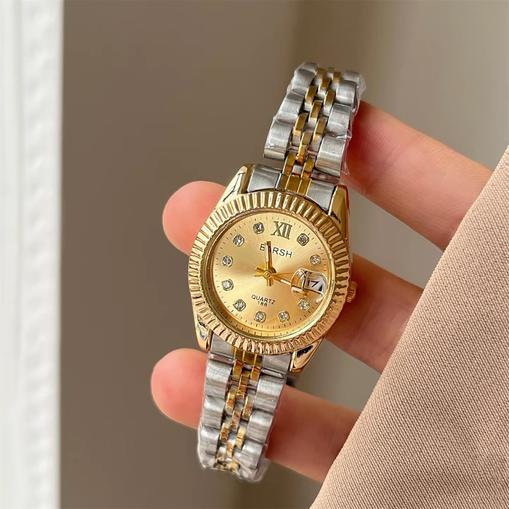 KOOLEY Jam Tangan Wanita Barsh Elegan Tanggal Aktif Rantai Stainless steel Mewah Ladies Watch BS188