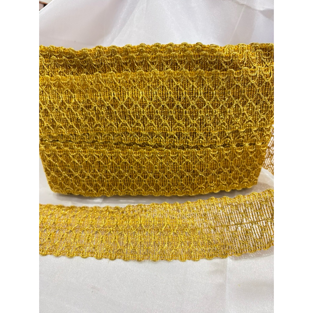 Renda Mas 1123/Renda Emas Besar/Renda 6cm/Renda Motif  Lurus/Renda Bordir