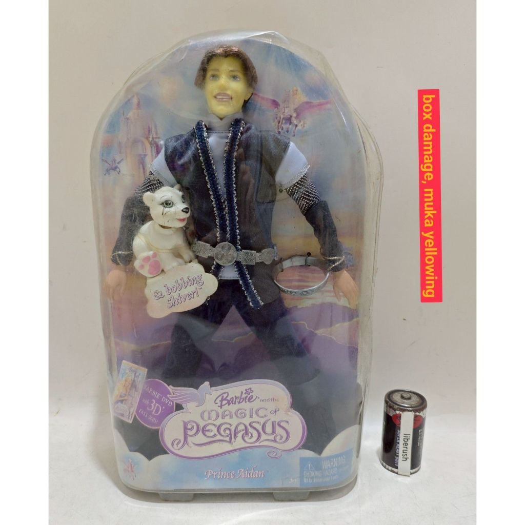 box damage vintage Barbie and the magic of pegasus prince aidan bobbing shiver figure doll pangeran 