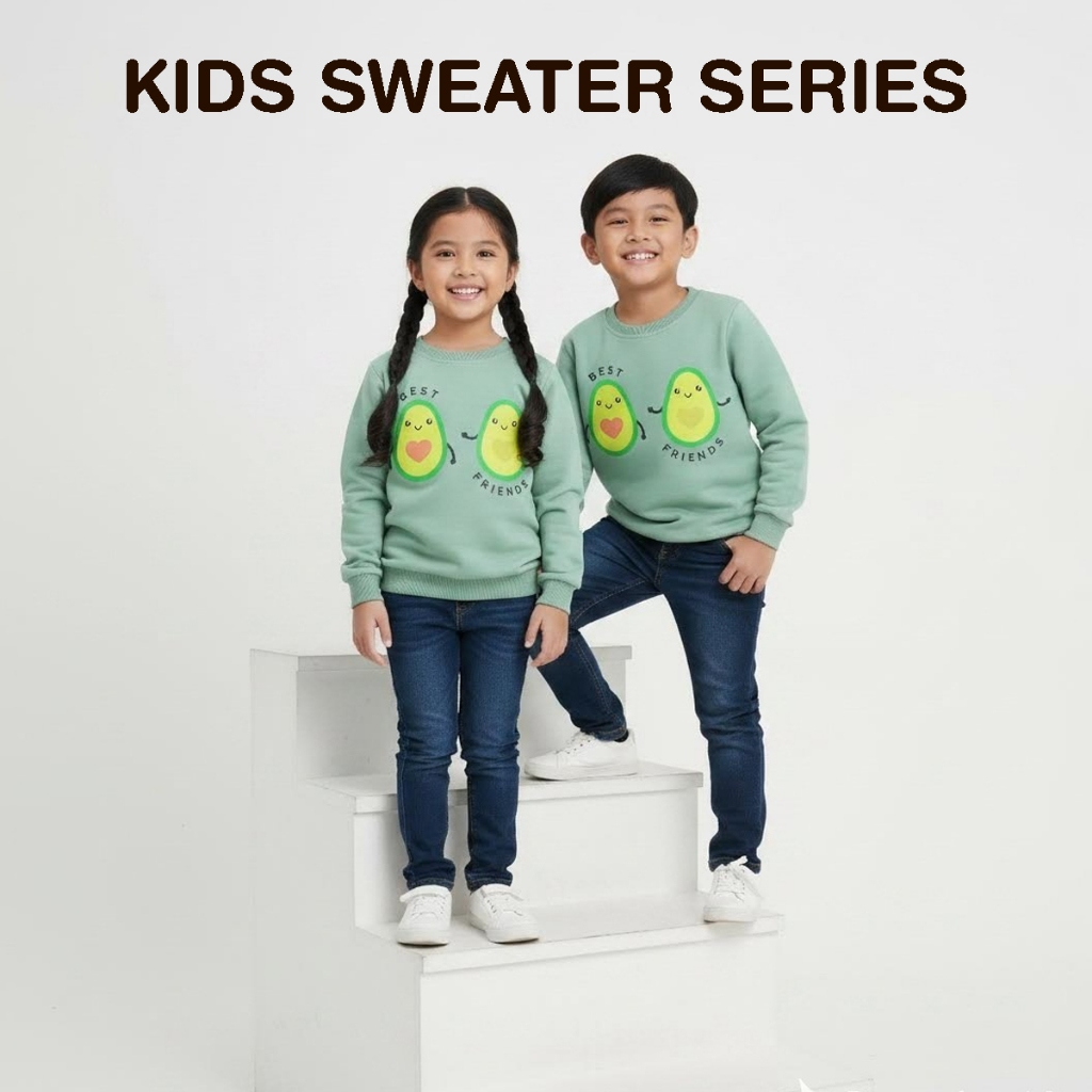 Sweater Anak Laki-Laki Perempuan Unisex Motif Warna Mint
