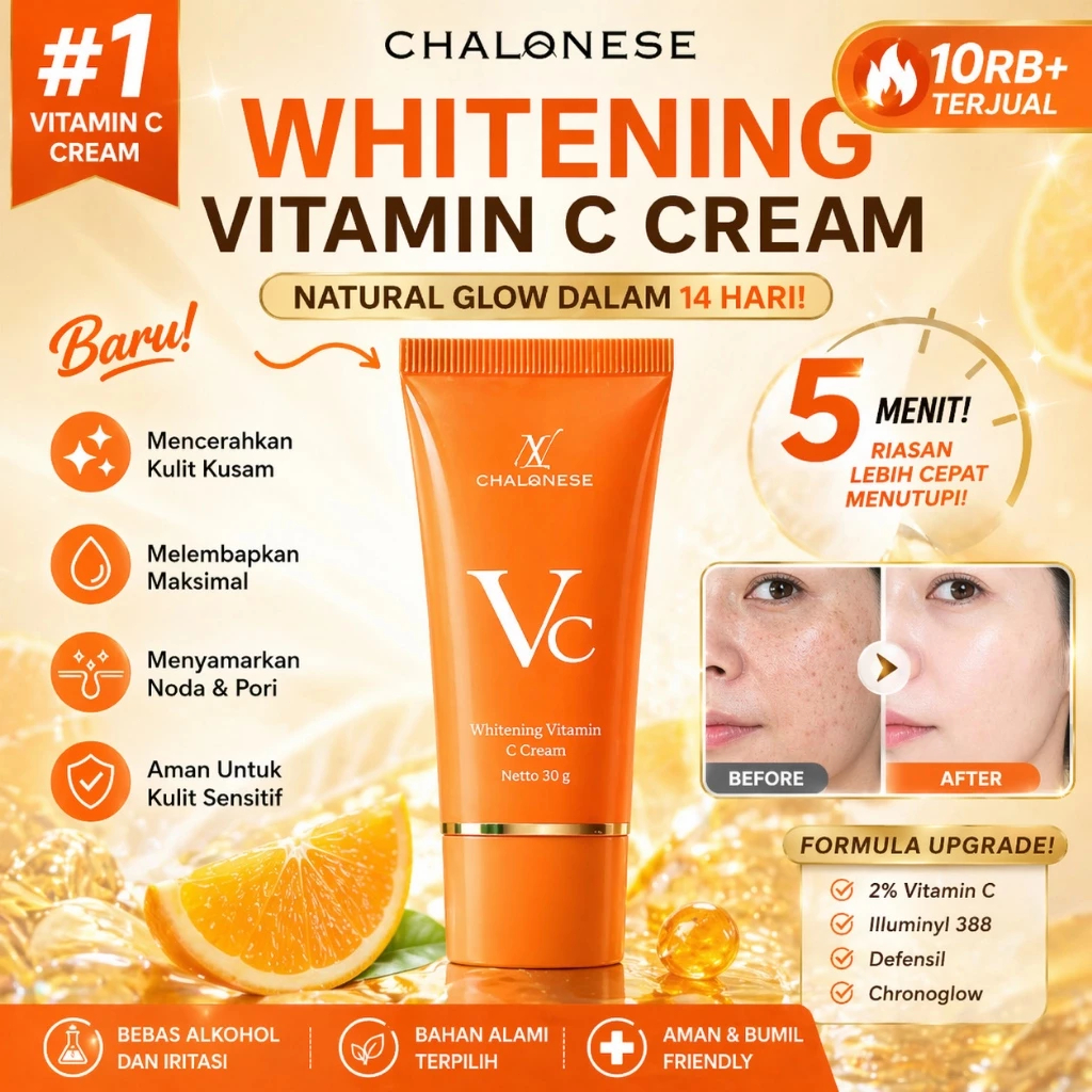 CHALONESE Cream 5x Vitamin C Pelembab Wajah Cream Whitening Glowing Skin Ligheten Spots VC Face Crea