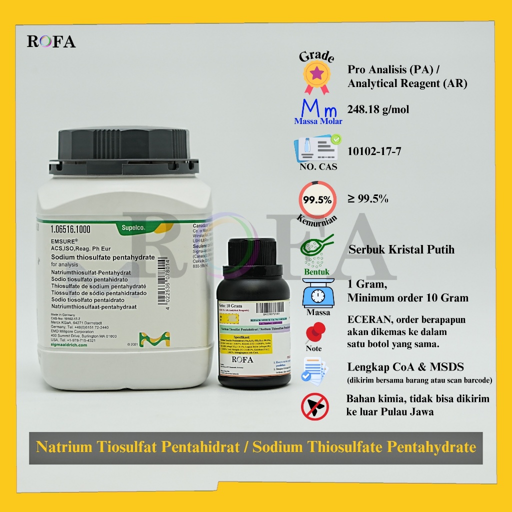 Natrium Tiosulfat Pentahidrat / Sodium Thiosulfate Pentahydrate / Na2S2O3.5H2O Pro Analisis Eceran 1