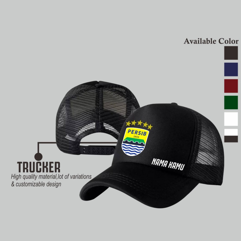 TOPI JARING PERSIB BANDUNG BINTANG 5 GRATIS NAMA  - TOPI TRUCKER BOBOTOH PERSIB - TOPI VIKING PERSIB