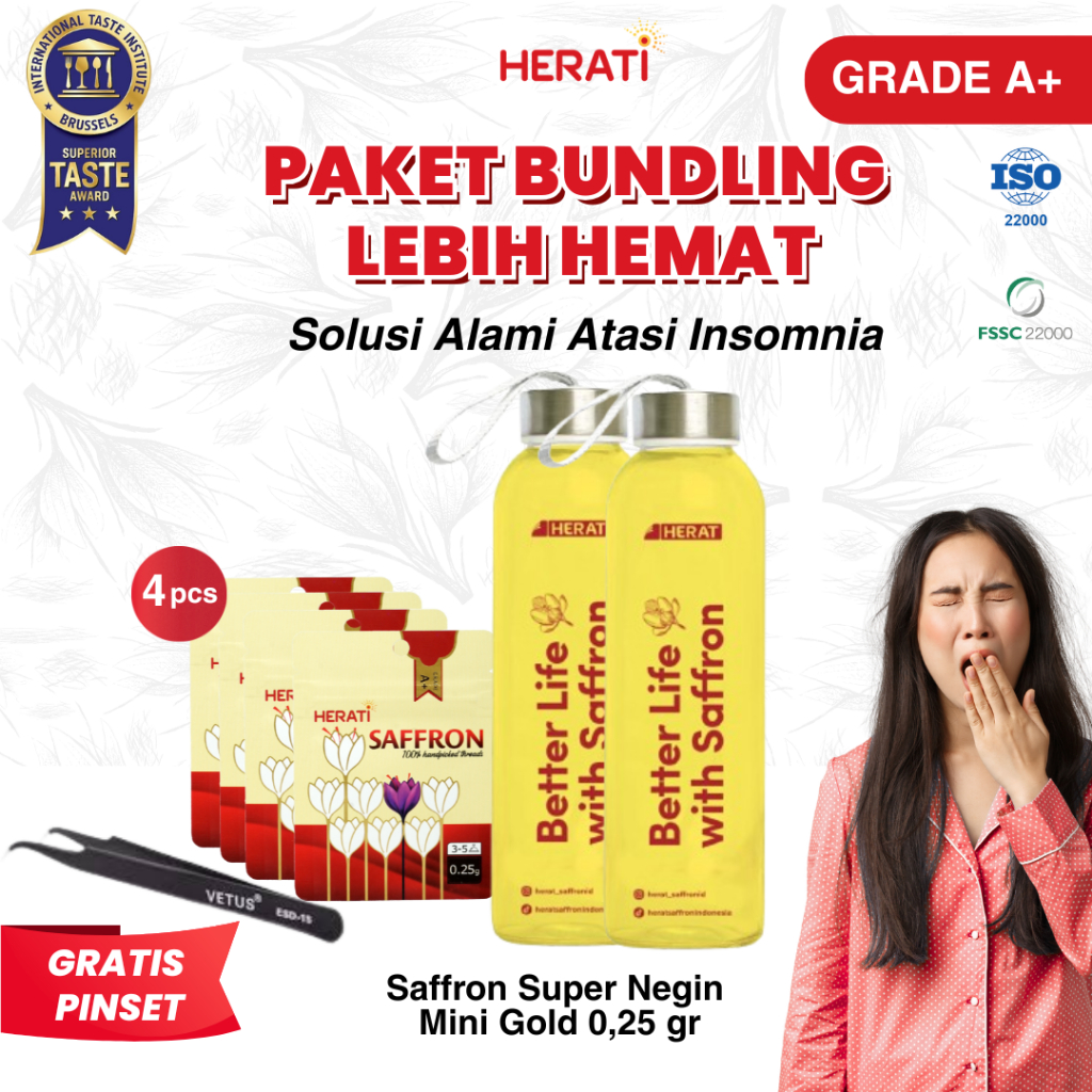 GRATIS PINSET Paket Bundling 4 Sachet Herati Saffron Afghanistan Super Negin Mini Gold 0,25 gr + 2 T