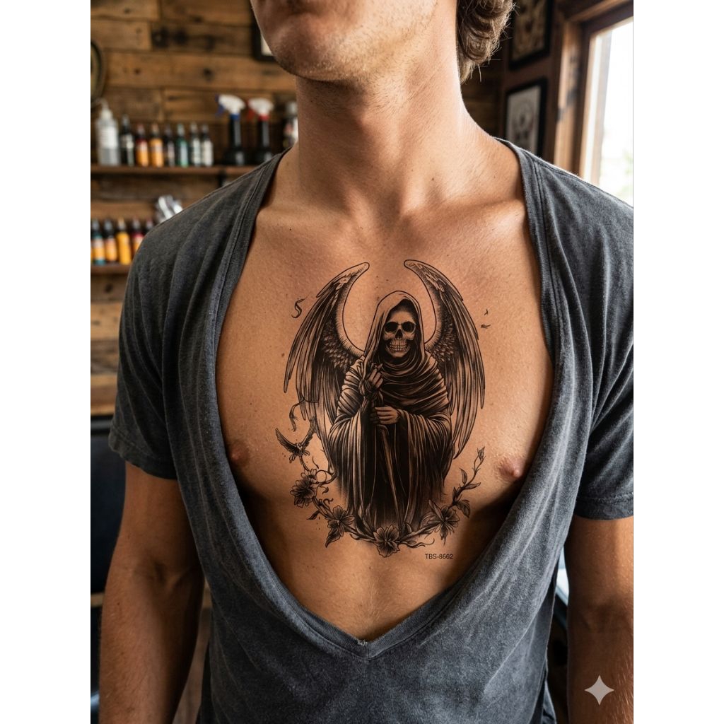 COD Tatto temporer TBS 8662 BLACK ANGEL size 20x12 stiker tato temporary tato tempel sementara tahan