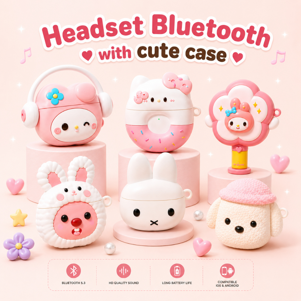 VICLOOK Headset Bluetooth i12 TWS – Earphone Bluetooth 5.3 dengan Case Kartun 3D Lucu Ver.2