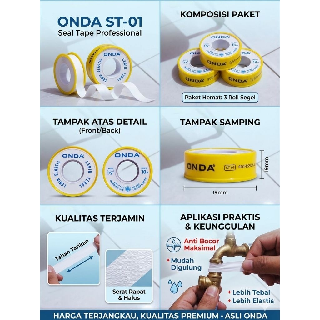 Seal Tape Kran Air 1/2 Inch Segel Pipa PVC Anti Bocor Lem Perekat Pipa