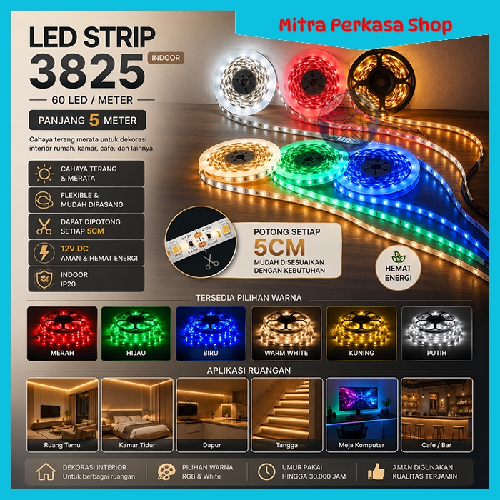 Led Strip Indoor 2835 12V 5 Meter 60 LED / Led Strip 2835 / Led Strip 5Meter 12V 2835