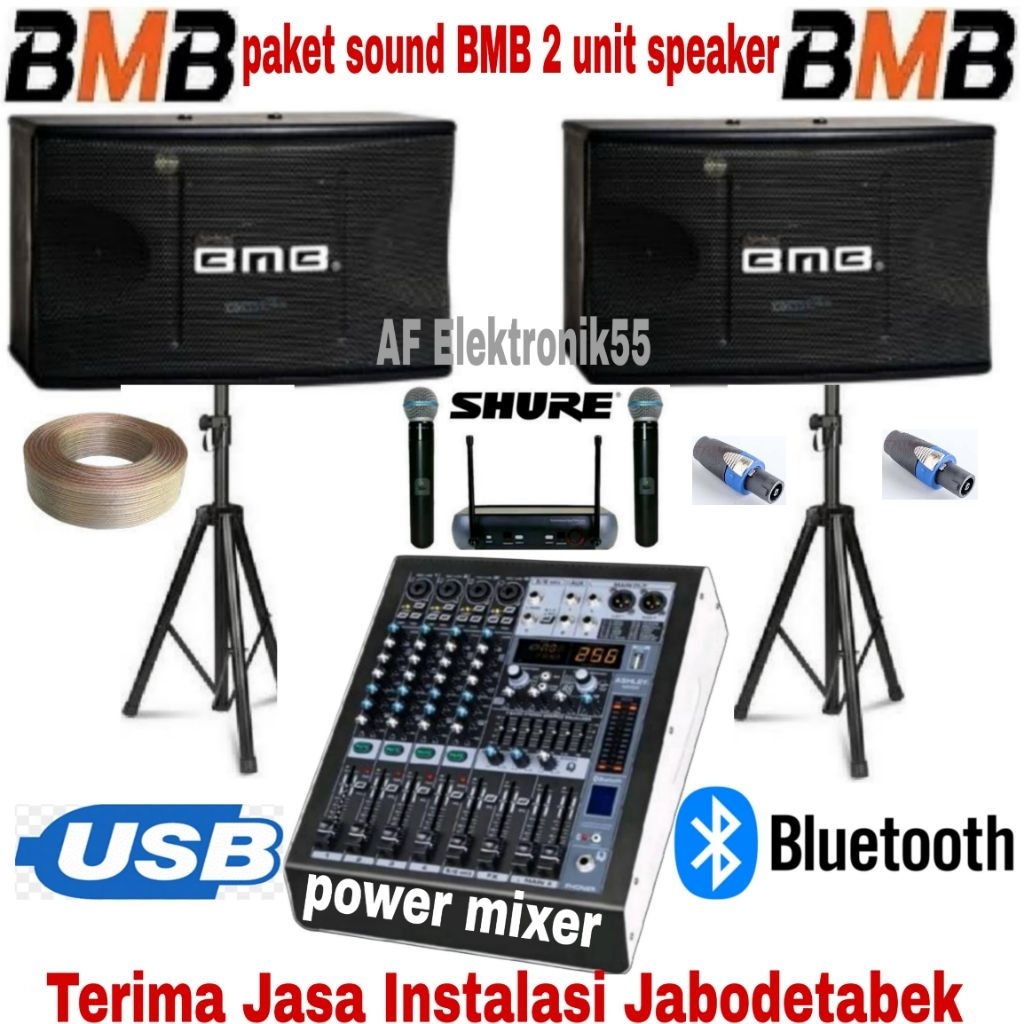 Paket Sound Speaker BMB 2 Unit Speaker + Power Mixer Original