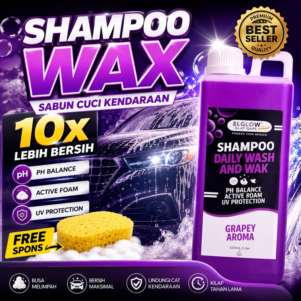 Elglow | Shampo & Wax 1 LITER - SPONS Sabun Cuci Mobil & Motor