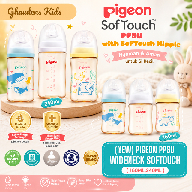 (New)Botol Pigeon PPSU ORIGINAL 100% Biomass-PPSU Wideneck 160ML 240ML With SofTouch Nipple/Botol Su