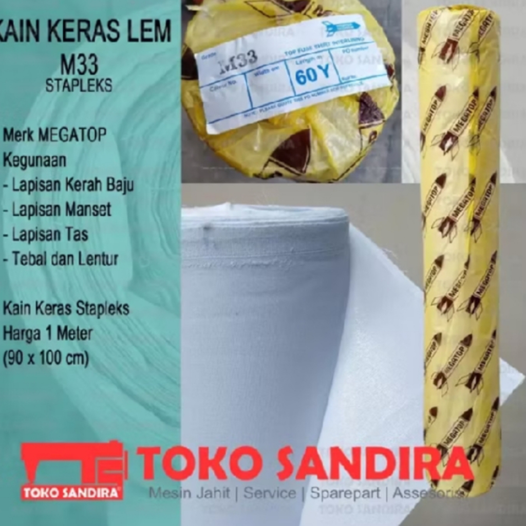 KAIN KERAS LEM STAPLEKS M33 MERK MEGATOP - HARGA 1 METER