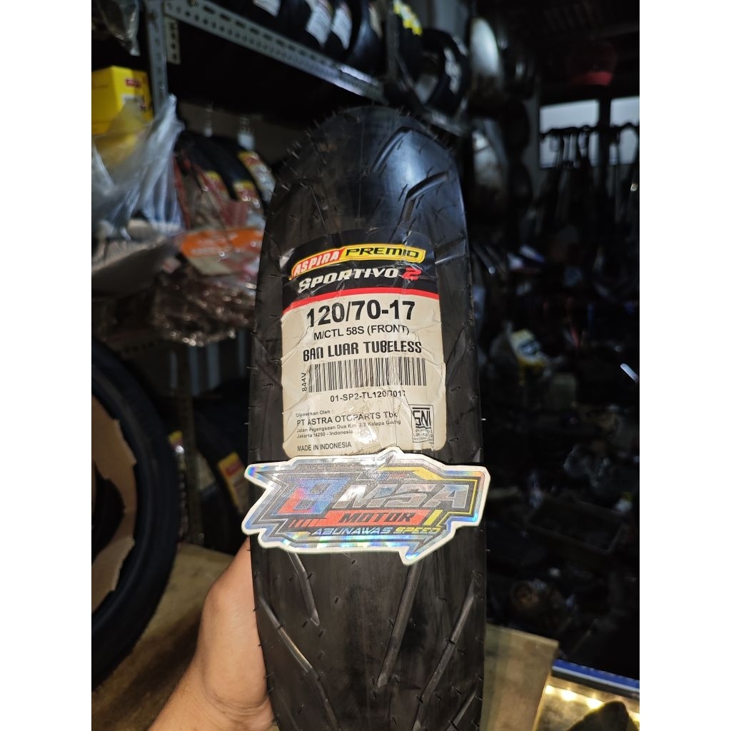 Ban Depan Aspira Premio Sportivo2 120/70-17 ring 17 Tubeless untuk Ninja, CBR, XSR Vixsion