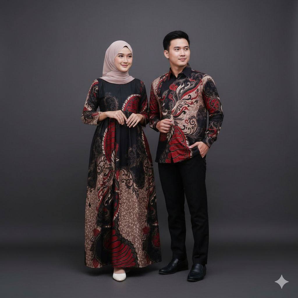 Batik Couple Keluarga Sania ruffle baju Couple keluarga ori ndoro jowi DNT termurah shopee motif bat