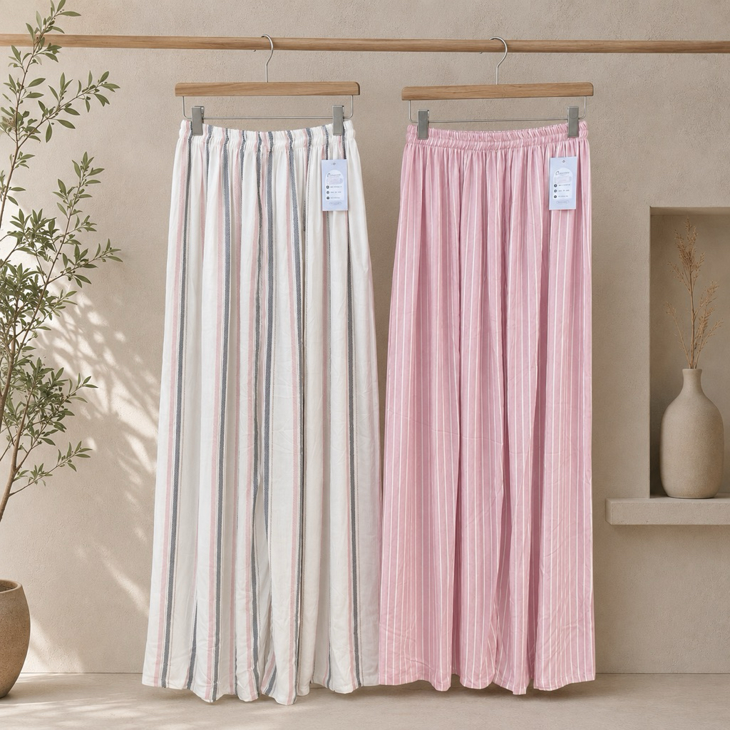 aycastore - Hommy Celana Kulot Rayon Motif Stripe Wanita Celana Kulot Highwaist Motif Garis