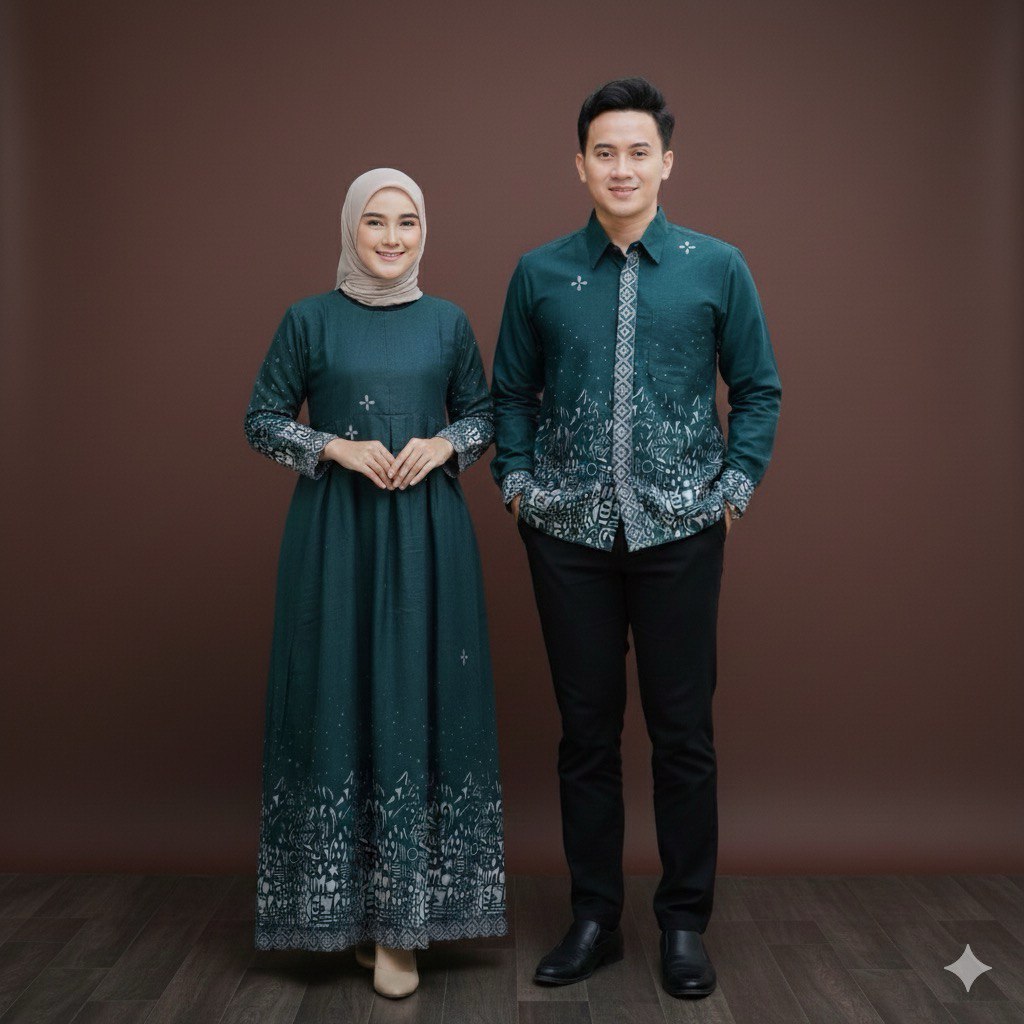 Batik couple - baju batik keluarga moderen gamis wanita kemeja lengan panjang terlaris standart jumb
