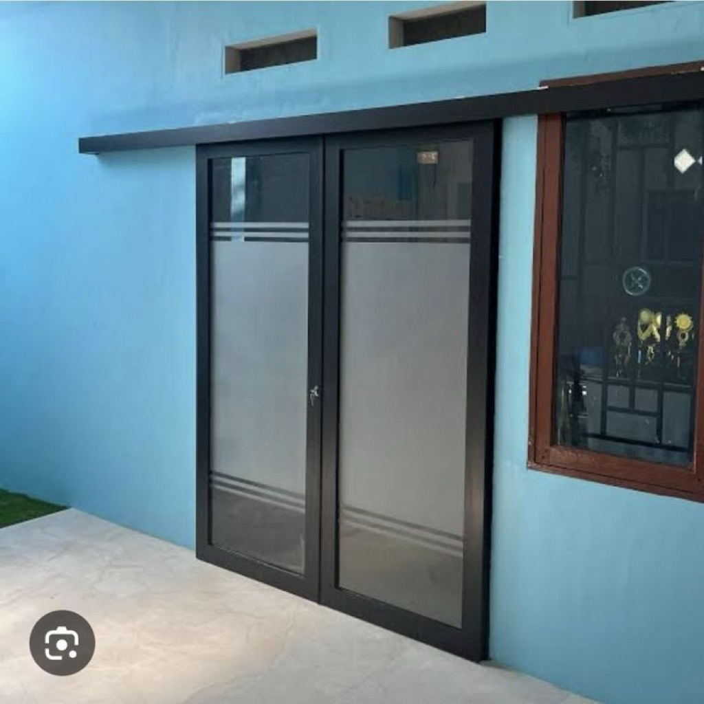 PINTU DOUBLE KACA SLIDING + KUSEN ALUMUNIUM BISA COSTUM UKURAN FREE PACKING KAYU