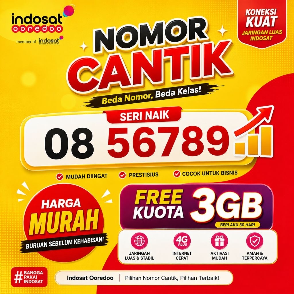Nomor Cantik Indosat Ooredoo 11 Digit 5G seri naik 56789