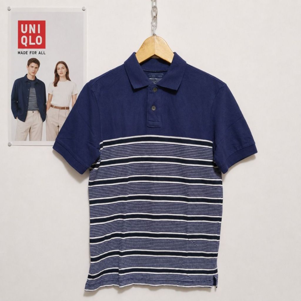 UNIQLO x The Wave is Forever Polo Shirt / kaos kerah salur pria