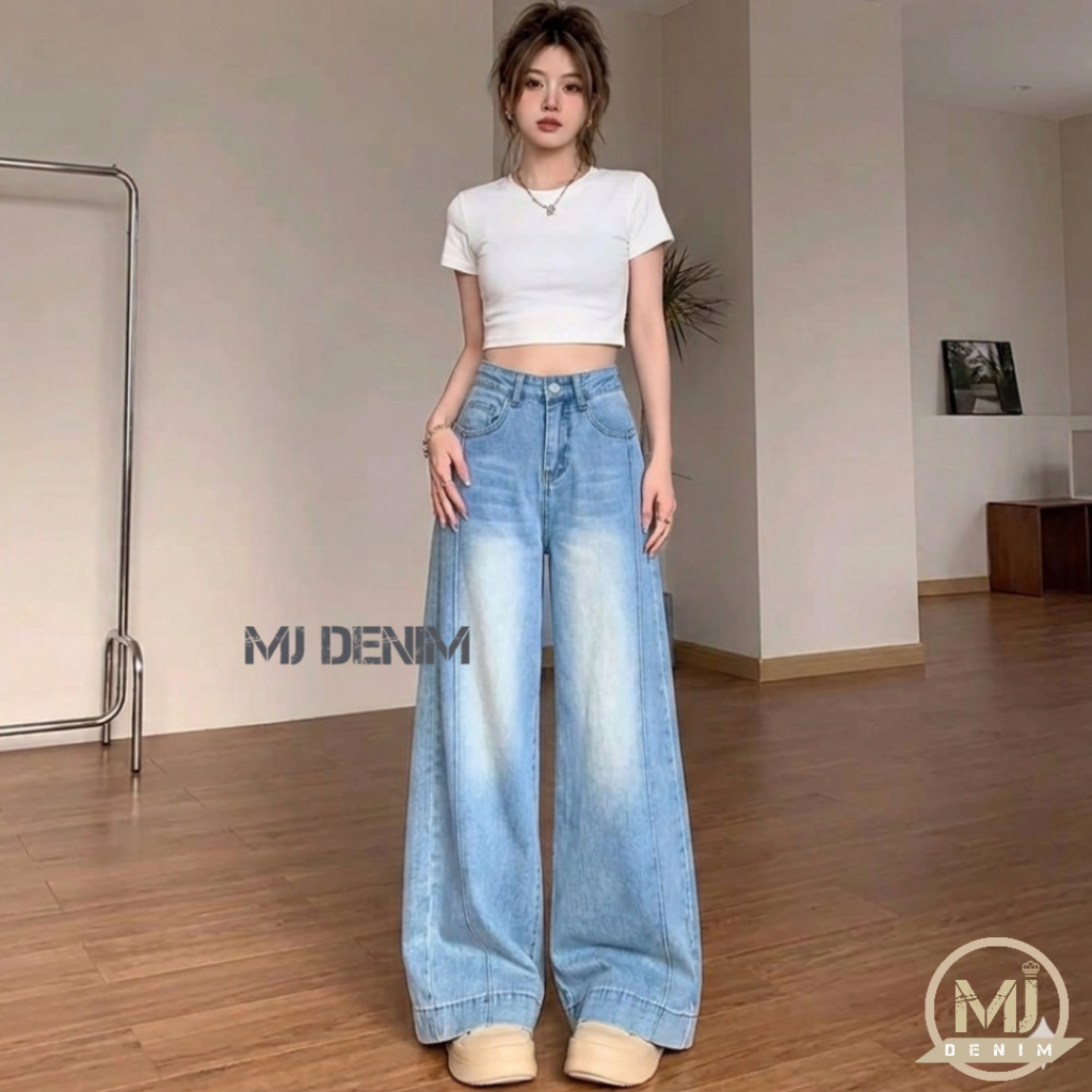 MJ Celana Baggy Jeans Kulot Tulang Haighwaist loose Lipat Bawah vintage Celana Baggy Jeans Terbaru