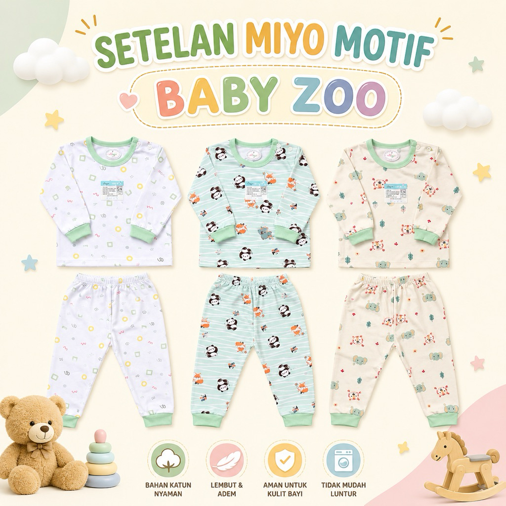 3 Pcs Libby / Little Owl Setelan Panjang Oblong Baju Tidur Anak Little owl SML Baju Anak Kado Bayi