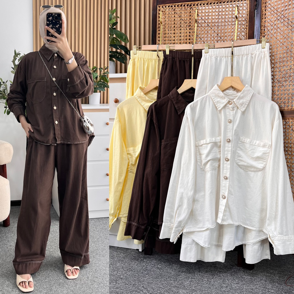 Little butik ZIKA SOFT JEANS ONE SET | Setelan celana bahan soft jeans ukuran jumbo bigsize